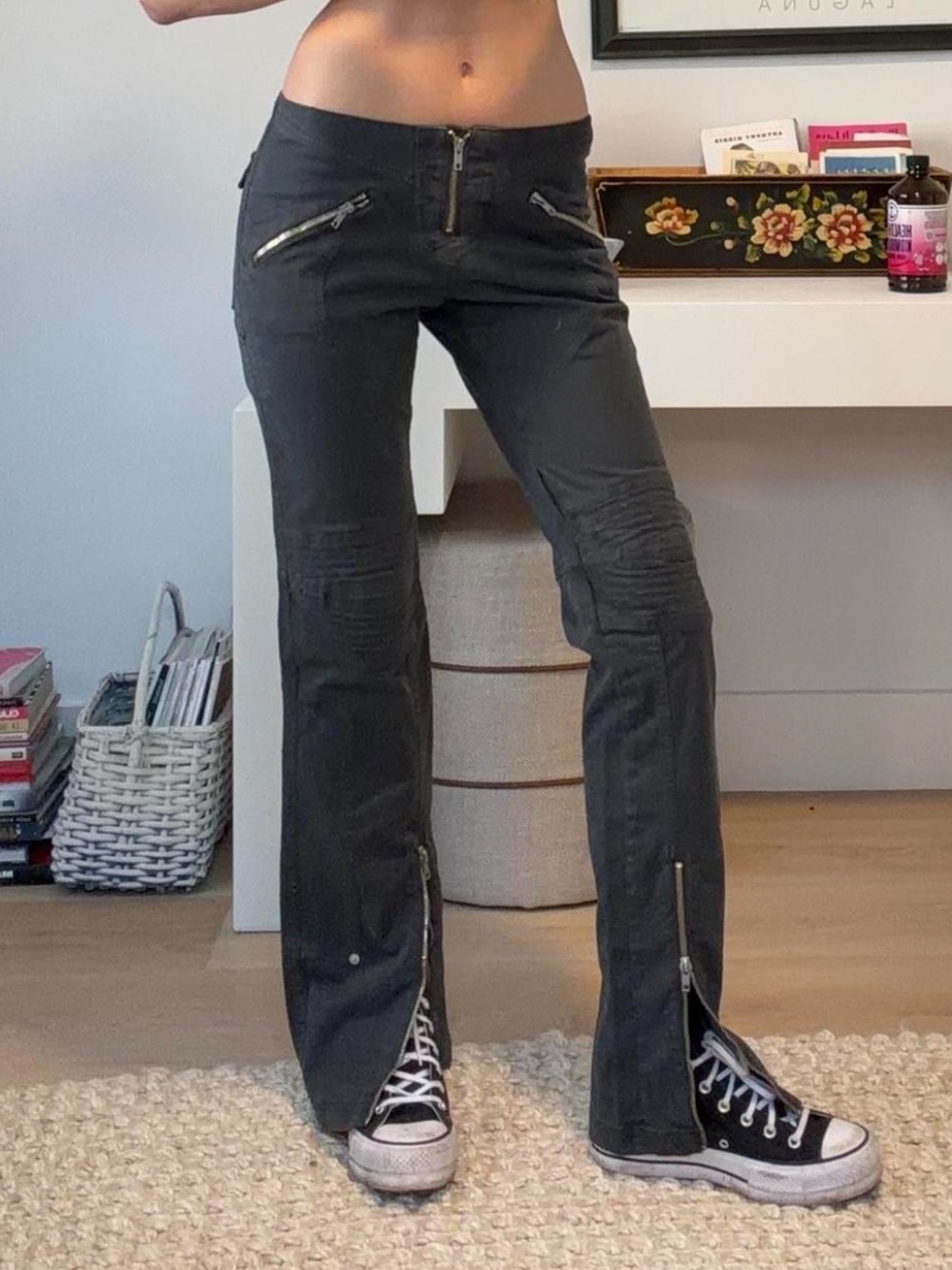 Guess y2k Grey Low Rise Zip Front Pants